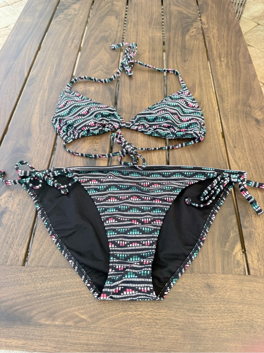 Old Navy Black Bikini with Pink and Teal Geo Print